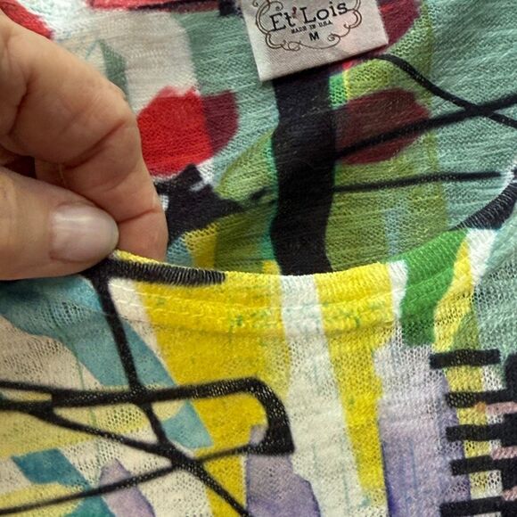 ET Lois Blouse Art To Wear Colorful 3/4 Sleeve Abstract, Size Medium - Picture 7 of 10
